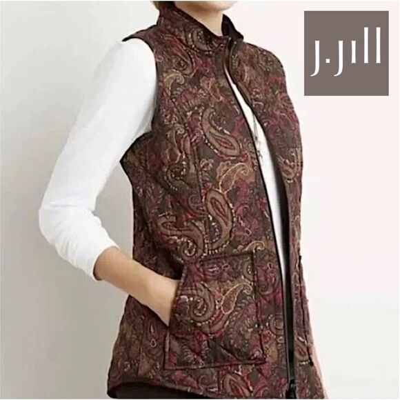 J. JILL Heritage Quilted  Vest Brown & Red Paisley Print - Picture 1 of 9